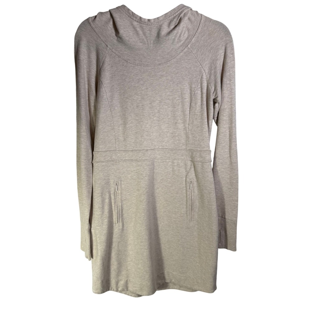 Athleta Women Oatmeal Heather Hooded Sweatshirt Dress Thumbholes Small